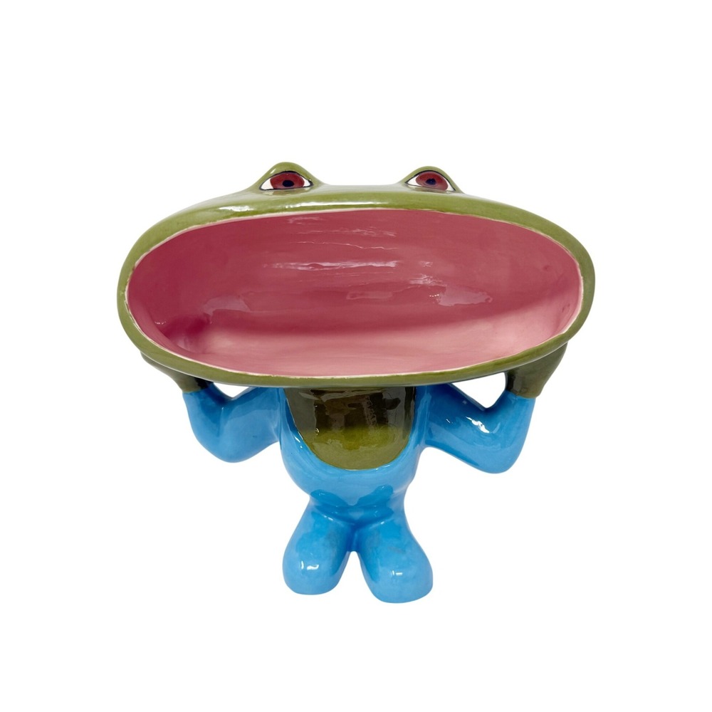 Vintage 1976 Wide Mouth Ceramic Male Frog Sponge Holder Signed
